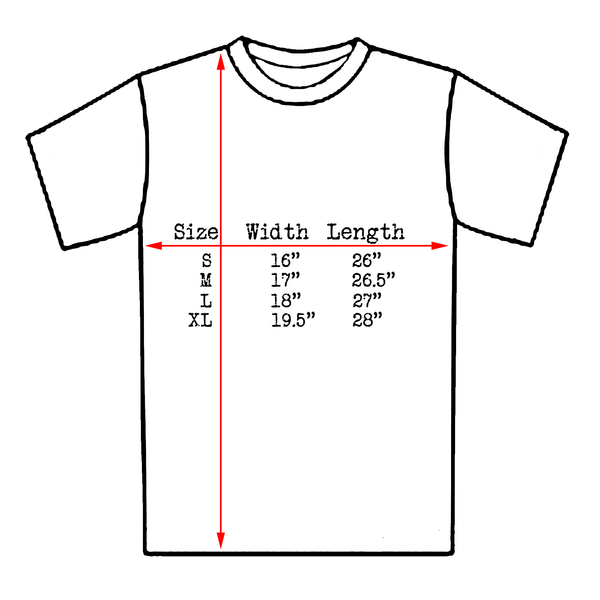 Size guide for Detroit Loves Me fitted tee