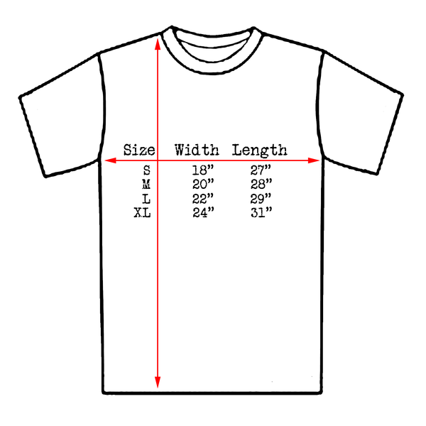 Size guide for Detroit Loves Me relaxed tee